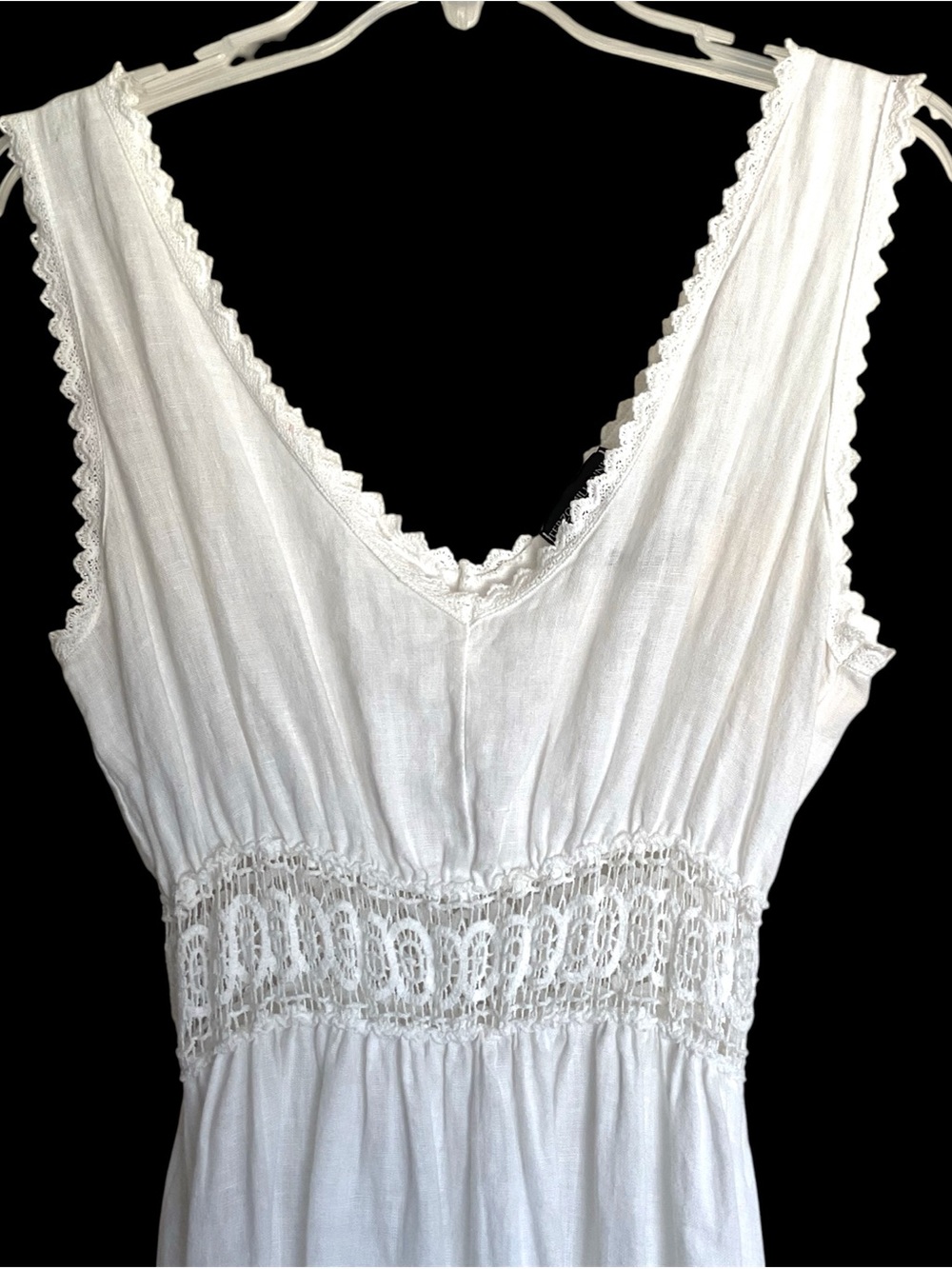 Terzo Millennio White Lace-Trim V-Neck Linen Maxi Dress Size S